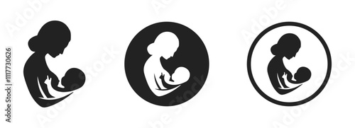 Mother feeding breast milk to baby sign. Lactating mother icon. Breastfeeding icon