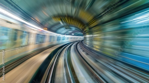 Subway Train Speeding Through Tunnel