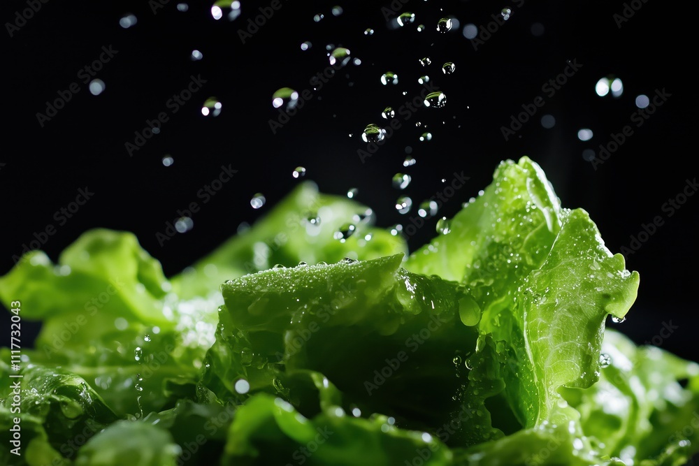 the drop of a salad ingredient on a black background the drop of a salad ingredient on a black background