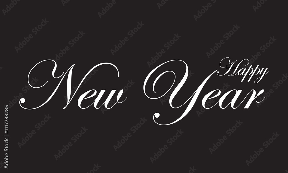 Handwritten textured brush ink lettering of Happy New Year isolated on black background design Template, . Vector illustration . EPS 10 Handwritten textured brush ink lettering of Happy New Year isolated on black background design Template, . Vector illustration . EPS 10