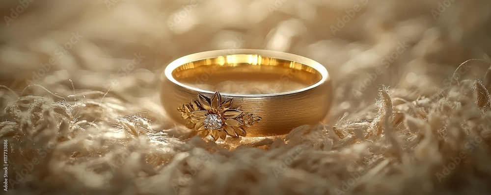 Golden wedding ring resting on a soft background. Golden wedding ring resting on a soft background.