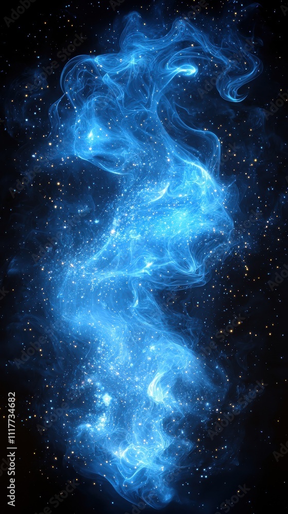 Bright blue cosmic smoke swirling in the depths of space Bright blue cosmic smoke swirling in the depths of space