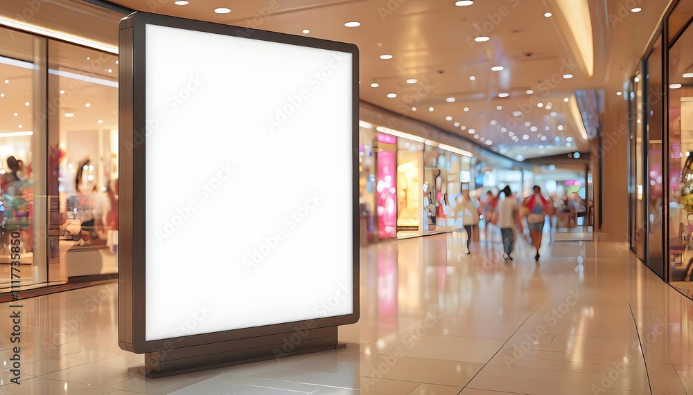 Blank store sign in modern shopping mall, vivid interiors, excellent for advertising Blank store sign in modern shopping mall, vivid interiors, excellent for advertising