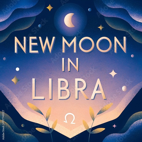 astrology ad campaign, with the words 'NEW MOON IN LIBRA' serif font, libra, mystical theme, COLLAGE



