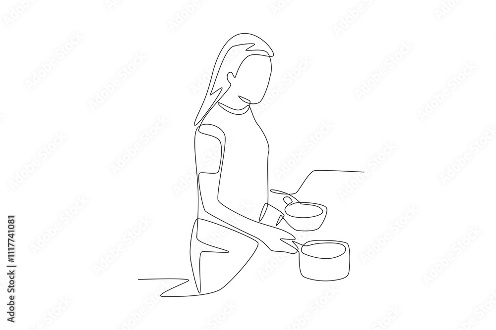 Serving at soup kitchens concept one-line drawing Serving at soup kitchens concept one-line drawing
