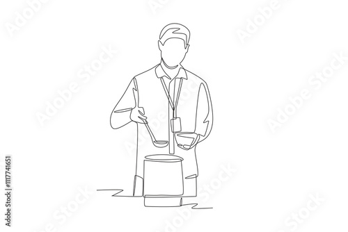Serving at soup kitchens concept one-line drawing