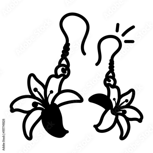 Floral earrings icon in hand drawn style 
