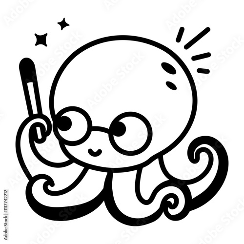 A hand drawn icon of an octopus character 
