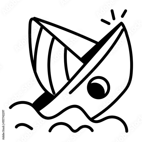Boat sinking in water, hand drawn style icon
