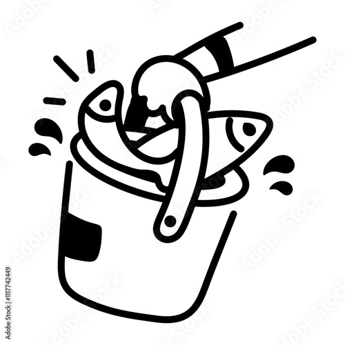 A drawing icon of a fish bucket 

