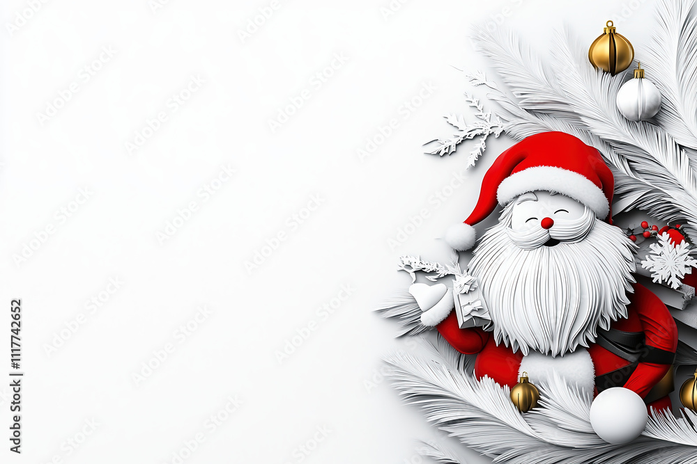 Fototapeta premium Festive Santa Claus With Christmas Decorations On White Background