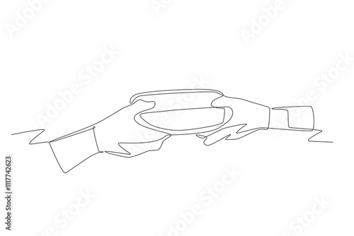 Serving at soup kitchens concept one-line drawing