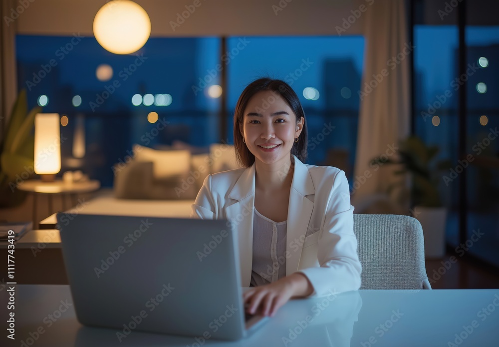 Woman working with laptop in a house, work from home concept Woman working with laptop in a house, work from home concept