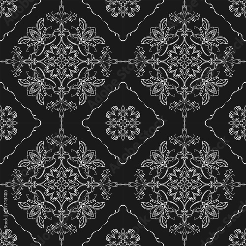 seamless botanical pattern of painted oriental motifs
