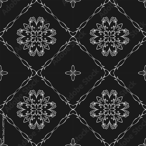 seamless botanical pattern of painted oriental motifs