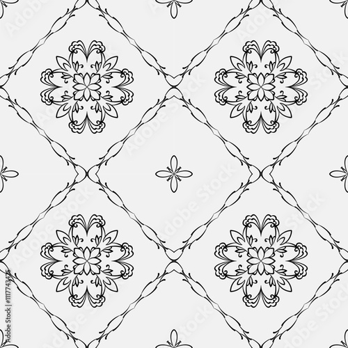 seamless botanical pattern of painted oriental motifs