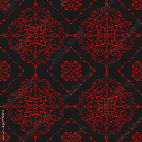 seamless botanical pattern of painted oriental motifs