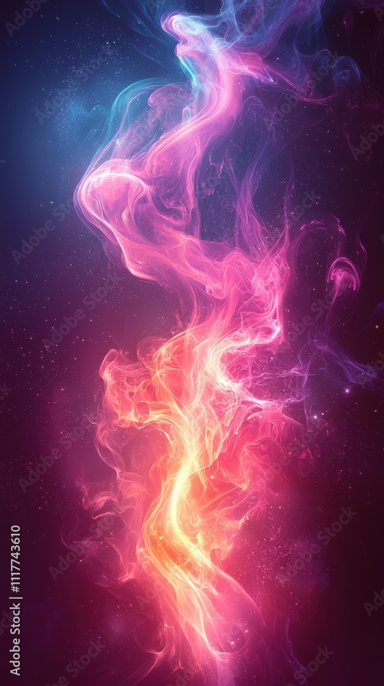 Vivid swirling cosmic colors create a stunning display of light and energy in a dark space environment Vivid swirling cosmic colors create a stunning display of light and energy in a dark space environment