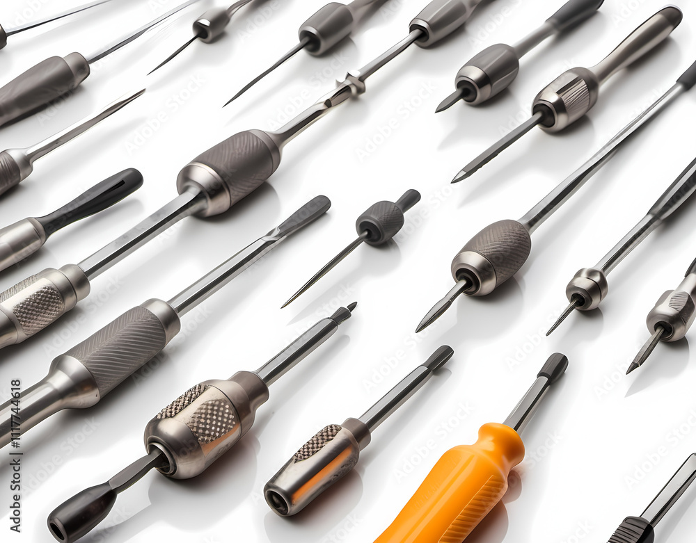 A collection of screwdrivers with different sizes on a white background. Generative AI A collection of screwdrivers with different sizes on a white background. Generative AI