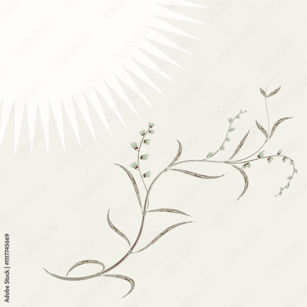 A delicate plant with small flowers and a stylized sun. A delicate plant with small flowers and a stylized sun.