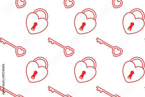 love of padlock, key pattern on white background. key, padlock with love vector pattern. doodle key, padlock with hearth isolated seamless pattern. seamless pattern of love of key, padlock background