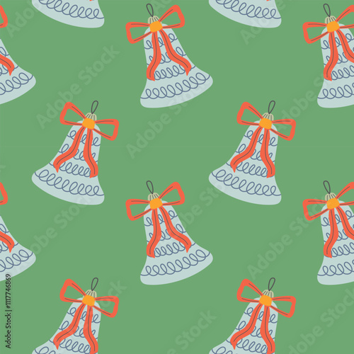 Christmas seamless pattern, Christmas  vector, new year background, New Year pattern, green, scandinavian print with decoration ball for wrapping paper, postcard, banner