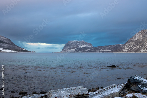 Landscape with a fjord and mountains, Harstad, Norway photo