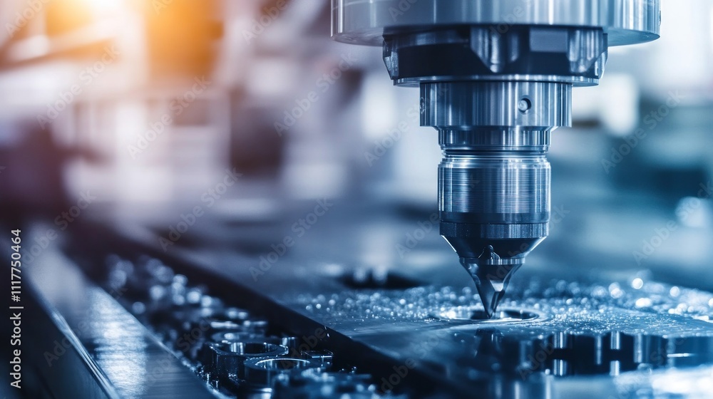 Close-up of a CNC Machine Drilling a Metal Plate Close-up of a CNC Machine Drilling a Metal Plate