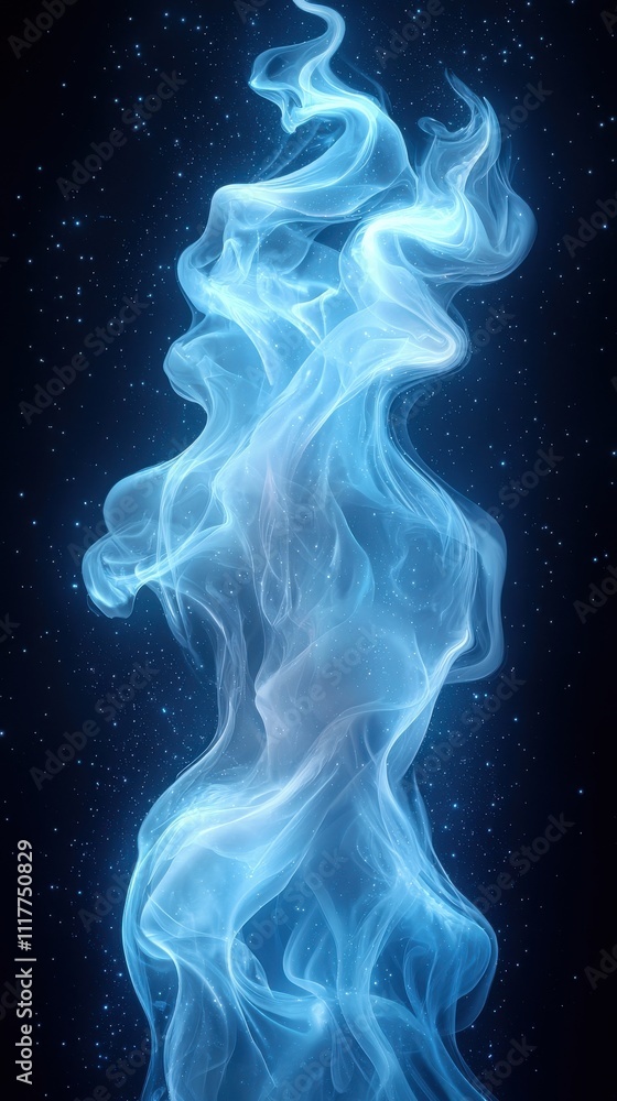 Abstract representation of blue smoke swirling in a dark space with a cosmic backdrop Abstract representation of blue smoke swirling in a dark space with a cosmic backdrop