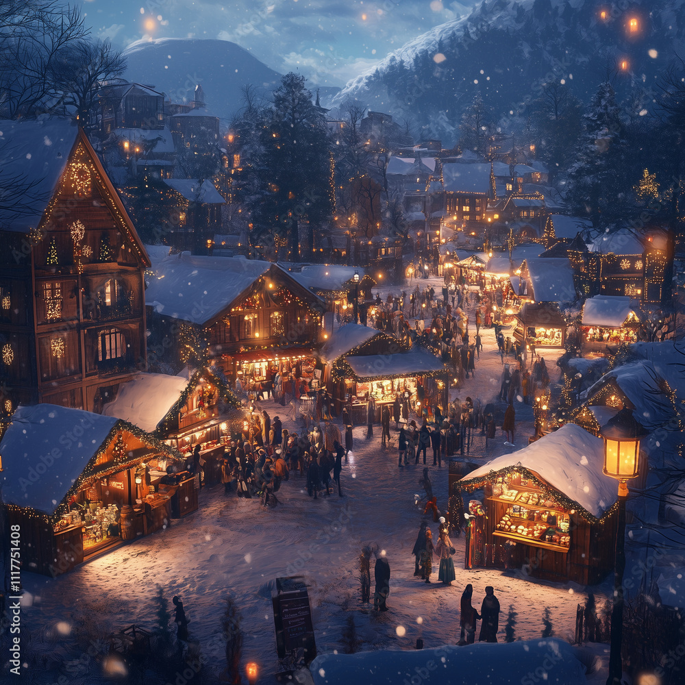 Obraz premium A Christmas market at nigh