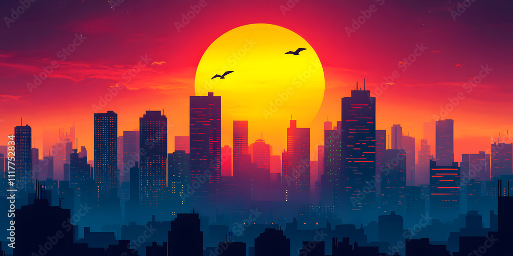 Fototapeta premium Cityscape during Vibrant Sunset