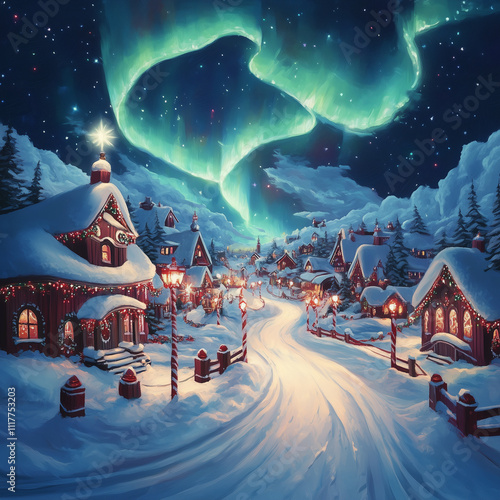 A magical North Pole scene with Santa's village