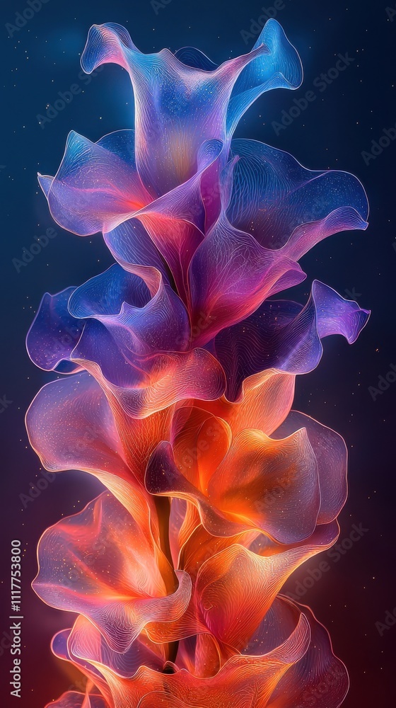 Obraz premium Colorful abstract design resembling flowing petals in vibrant hues on a dark background