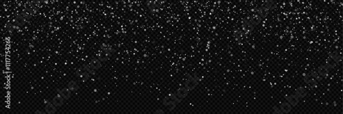 Falling snow overlay on transparent background. Vector illustration of winter white glow snowflake texture for xmas greeting card. Christmas magic snowfall backdrop.