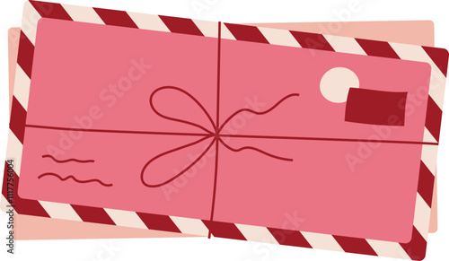 Valentine card in pink with cute message and heart design placed in decorative envelope. Romantic holiday celebration flat style suitable for greeting or invitation contexts.