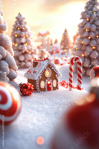 Festive Gingerbread Village in the Snow
