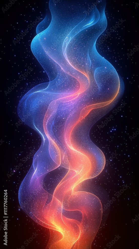 Obraz premium Colorful abstract design with flowing shapes showcasing vibrant hues of blue and orange against a starry background