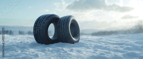 Winter Tires on Snowy Road. AI generated illustration