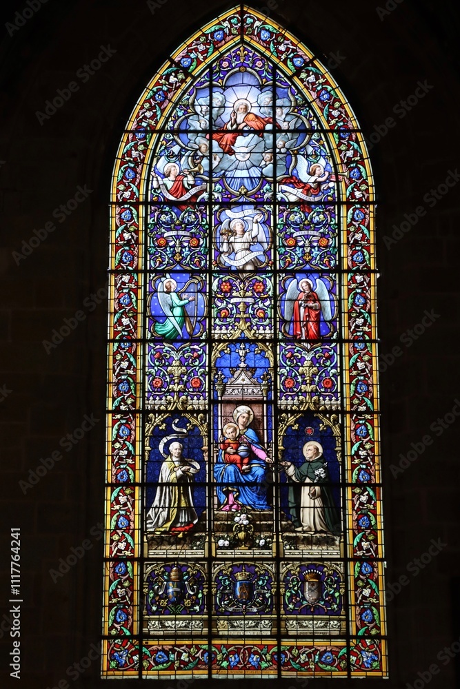 stained glass window in church Saint Sulpice, Fougeres, France stained glass window in church Saint Sulpice, Fougeres, France
