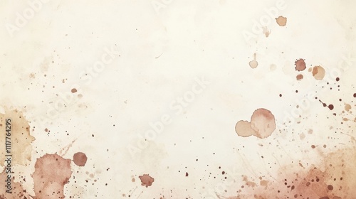 Abstract Beige Watercolor Texture with Brown Ink Splatters.