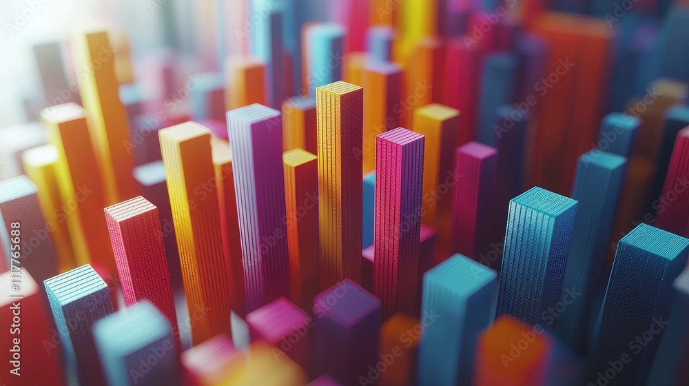 Obraz premium Vibrant 3D Geometry with Colorful Rectangles and Vertical Shapes in a Dynamic and Abstract Setting