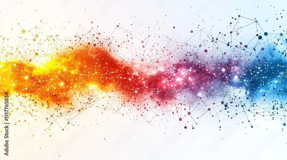 Colorful Abstract Background with Stars and Connecting Lines in Vibrant Gradient from Orange to Blue Colorful Abstract Background with Stars and Connecting Lines in Vibrant Gradient from Orange to Blue