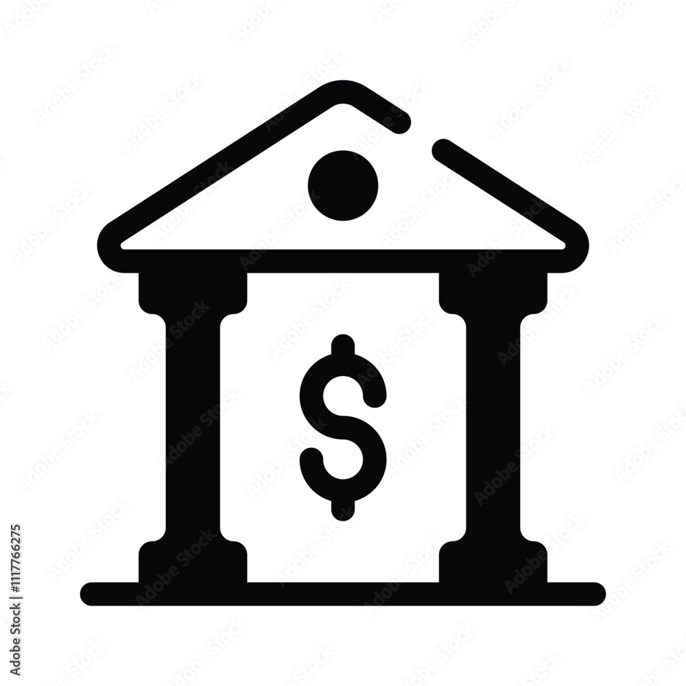 Classic bank building icon representing financial institutions and savings Classic bank building icon representing financial institutions and savings