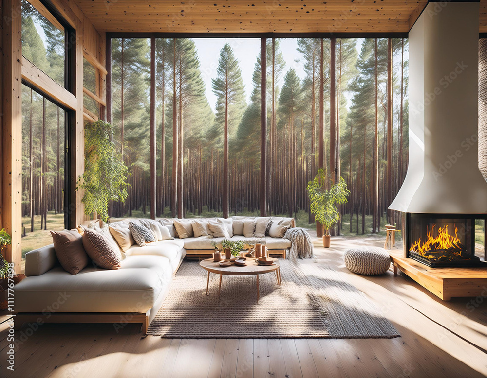 Fototapeta premium Minimalist Scandinavian Forest Retreat