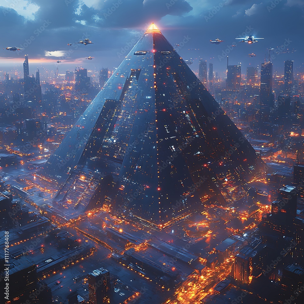 Beautiful scene showcasing a pyramid megastructure blending seamlessly within a sci fi futuristic city picture Beautiful scene showcasing a pyramid megastructure blending seamlessly within a sci fi futuristic city picture