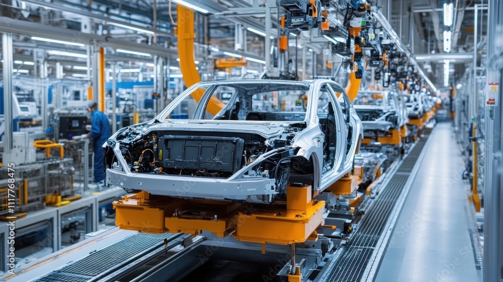 Car Body Assembly Line in a Modern Factory Car Body Assembly Line in a Modern Factory