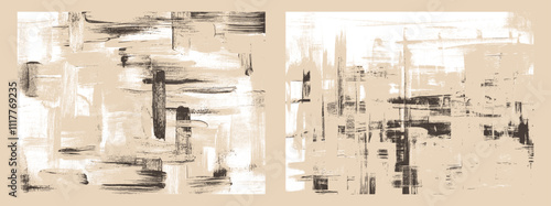 Modern abstract background with bold black and cream contrasts, featuring dynamic vertical strokes and textured edges, evoking a rhythmic composition inspired by intensity and balance