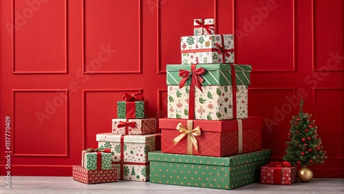 Cheerful Stack of Christmas Gift Boxes - Christmas Background