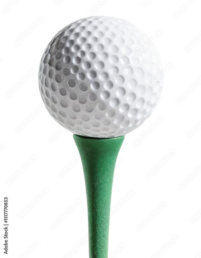 Close-Up of Golf Ball on Tee in a White Background, Perfect Shot Setup, PNG Transparent. Close-Up of Golf Ball on Tee in a White Background, Perfect Shot Setup, PNG Transparent.
