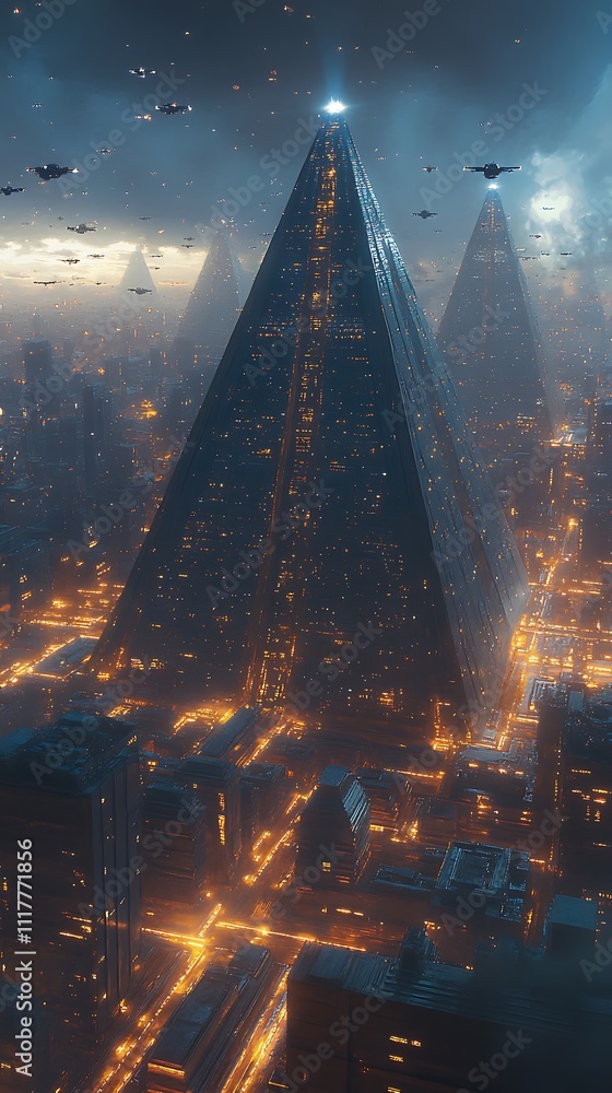 Captivating sci fi urban scene featuring futuristic pyramid megastructure with elegant architectural details picture Captivating sci fi urban scene featuring futuristic pyramid megastructure with elegant architectural details picture